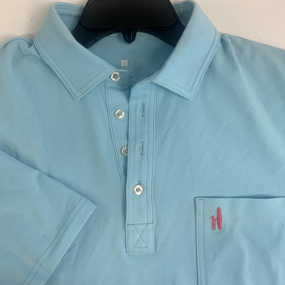 Johnnie-O Polo Shirt Mens L Blue Hangin' Out Pocket Stretch Logo Hermitage CC